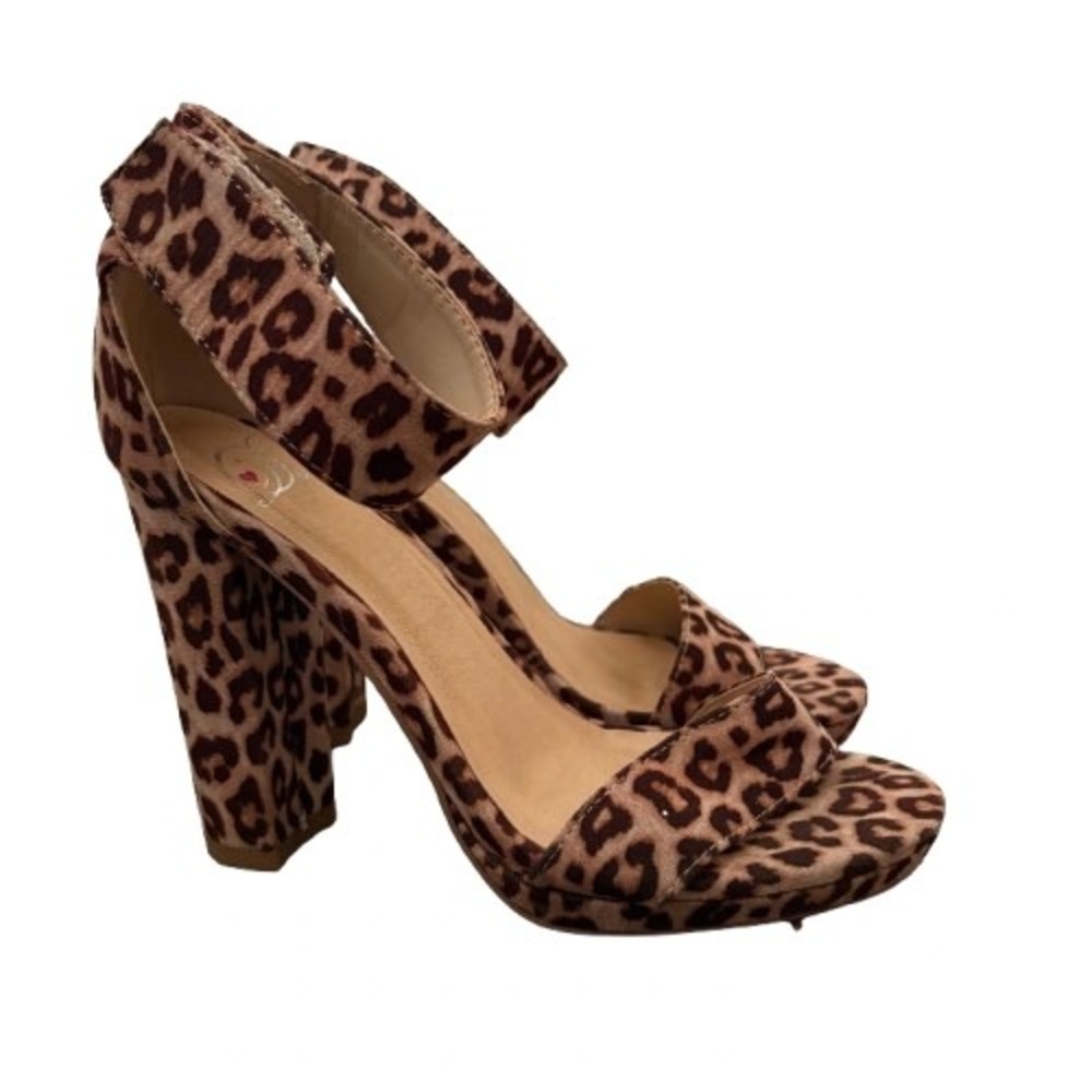 Delicious Leopard Print Block Heels Open Toe‎ Ankle Strap Going Out Party Size 6